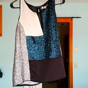 Color block sequin tank